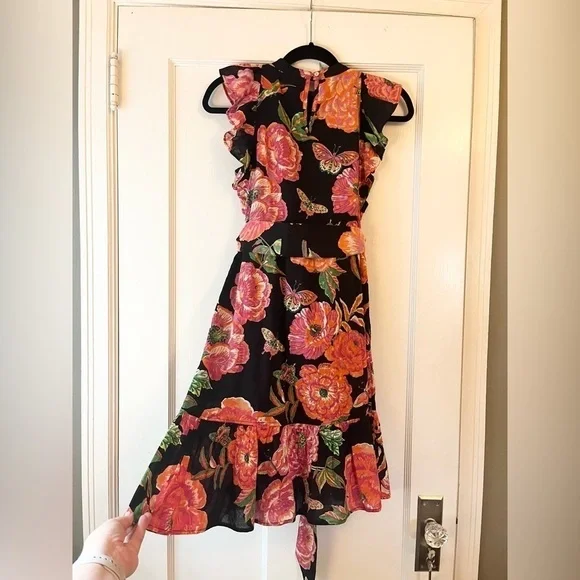 Banjanan Audrey Mini Dress, Eliza's Rose Garden Black Butterflies Floral - Picture 3 of 10